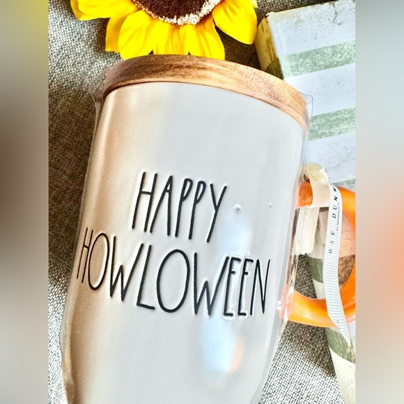 New Rae Dunn HAPPY HOWLOWEEN Halloween Dog Coffee Tea Mug Cup w/ Wood Lid - Picture 2 of 8